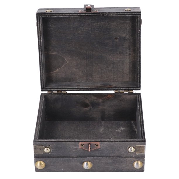 CAJA DE COFRE DEL TESORO VINTAGE, CAJA DE ALMACENAMIENTO DE MADERA CON CERRADURA DE 145X120X85 MM, CAJA DELECTIVA RETRO CATA CON BISAGRAS PARA JOYAS, OBJETOS PEQUESTOS,