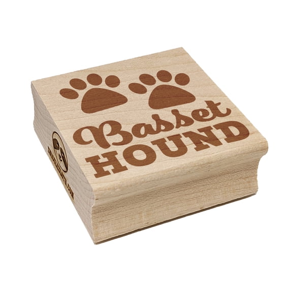 Basset Hound Dog Paw Prints Fun Text Square Rubber Stamp Stamping Scrapbooking Crafting - Medium 1.75in