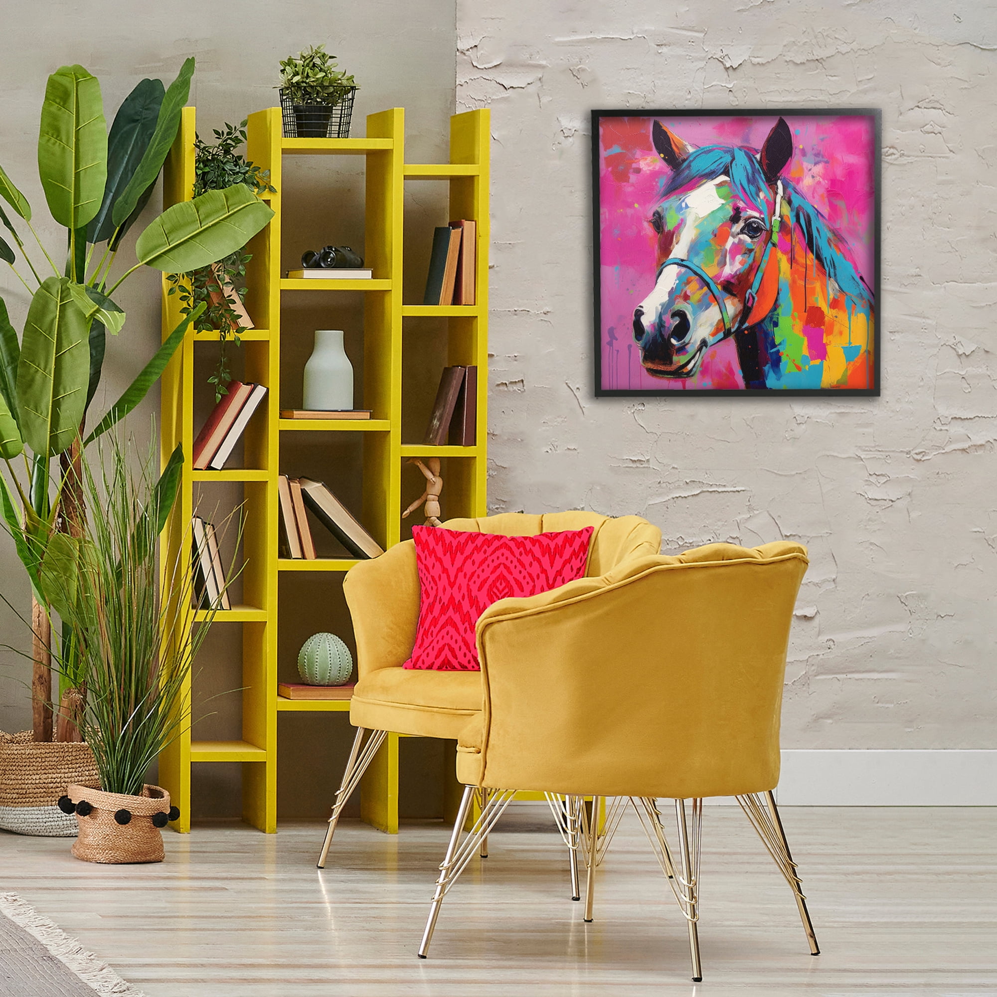 Stupell Industries Modern Hue Horse Animals & Insects Painting Black Framed Art Print Wall Art, 24 x 24