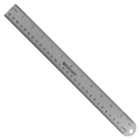 Westcott 12" Anodized Aluminum Ruler, Metric/Imperial, with Cork Back, Silver