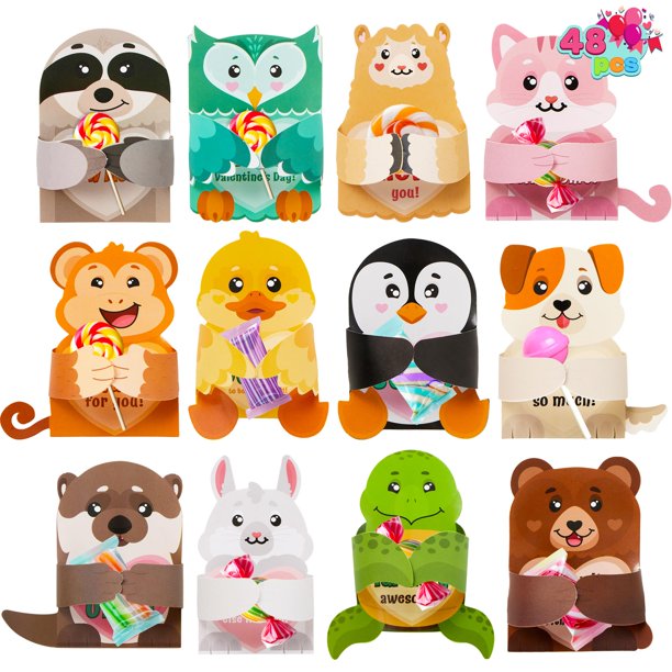JOYIN 48 tarjetas porta dulces con animales para San Valentín