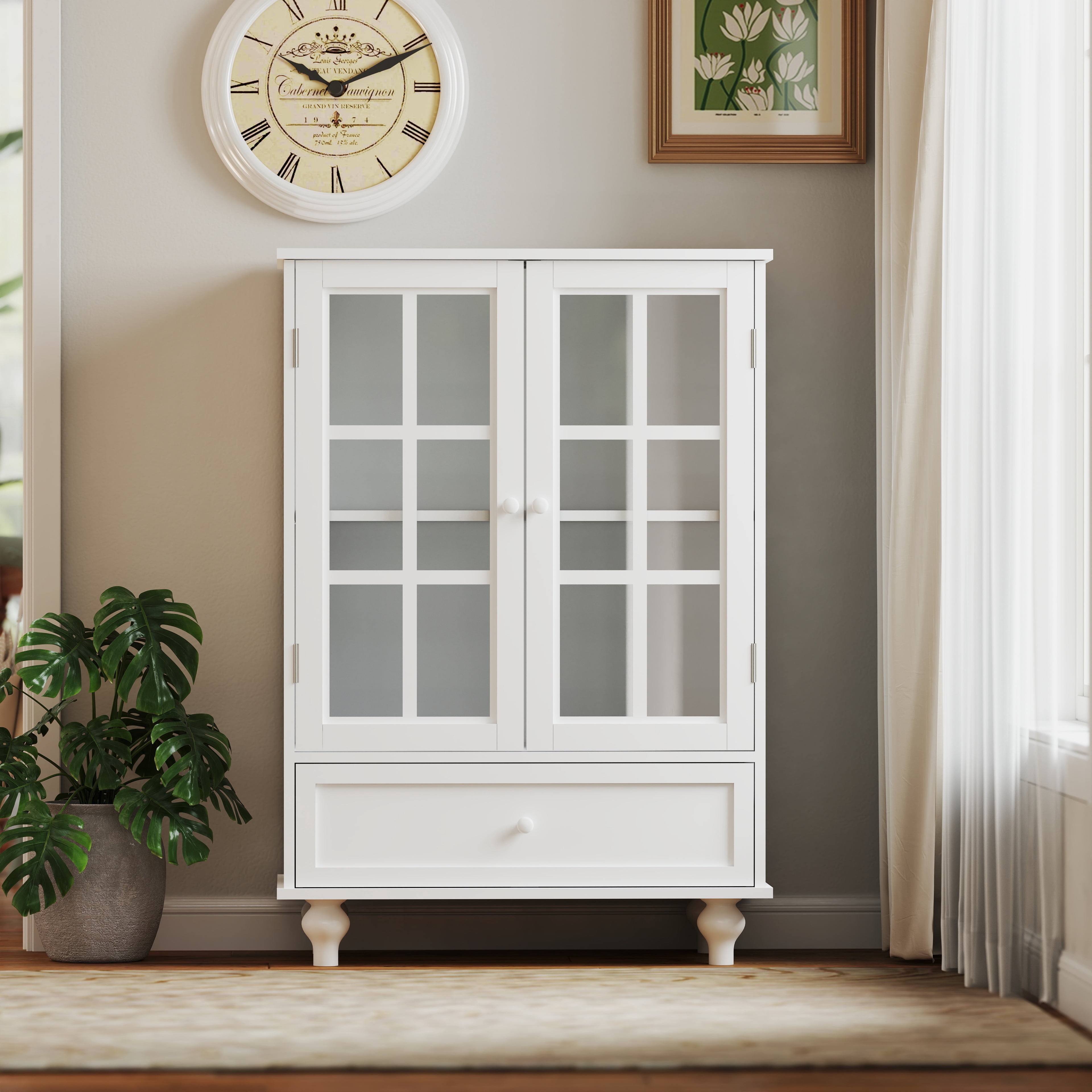 Aukfa Buffet Pantry Cabinet,2 Doors Wood Sideboard Storage Cabinet for Dining Room Hallway Entryway,White