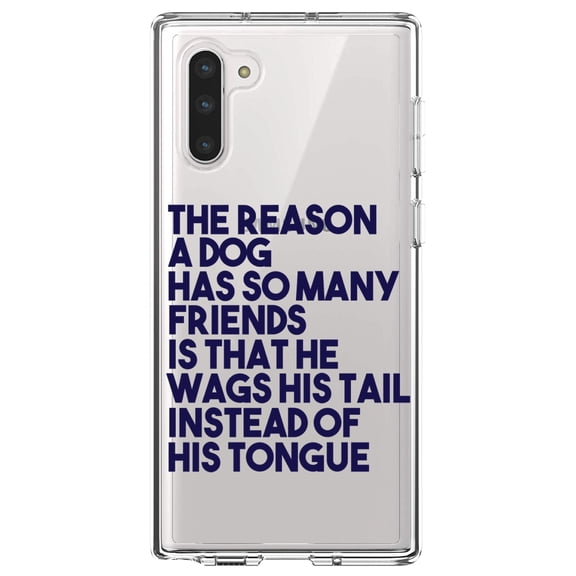 DistinctInk Clear Shockproof Hybrid Case for Samsung Galaxy Note 10 (6.3" Screen) - TPU Bumper Acrylic Back Tempered Glass Screen Protector - Dog Wags Tail Instead of Tongue
