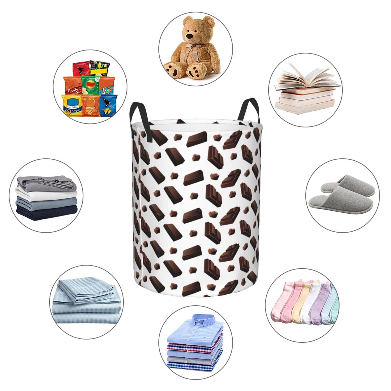 Large Laundry Basket with Handles - Dark Brown Chocolate Print Kids Baby Dirty Clothes Laundry Hamper for Bedroom Aesthetic