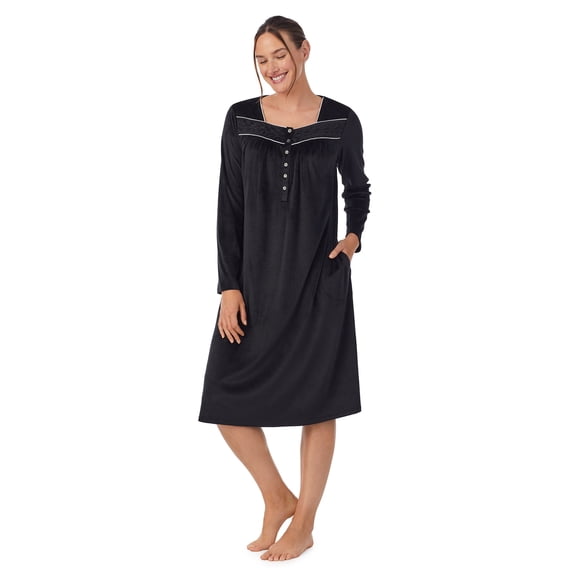 Aria Women's Knit Velour Long Sleeve Square Neck Nightgown with Pockets, Sizes S to 5X