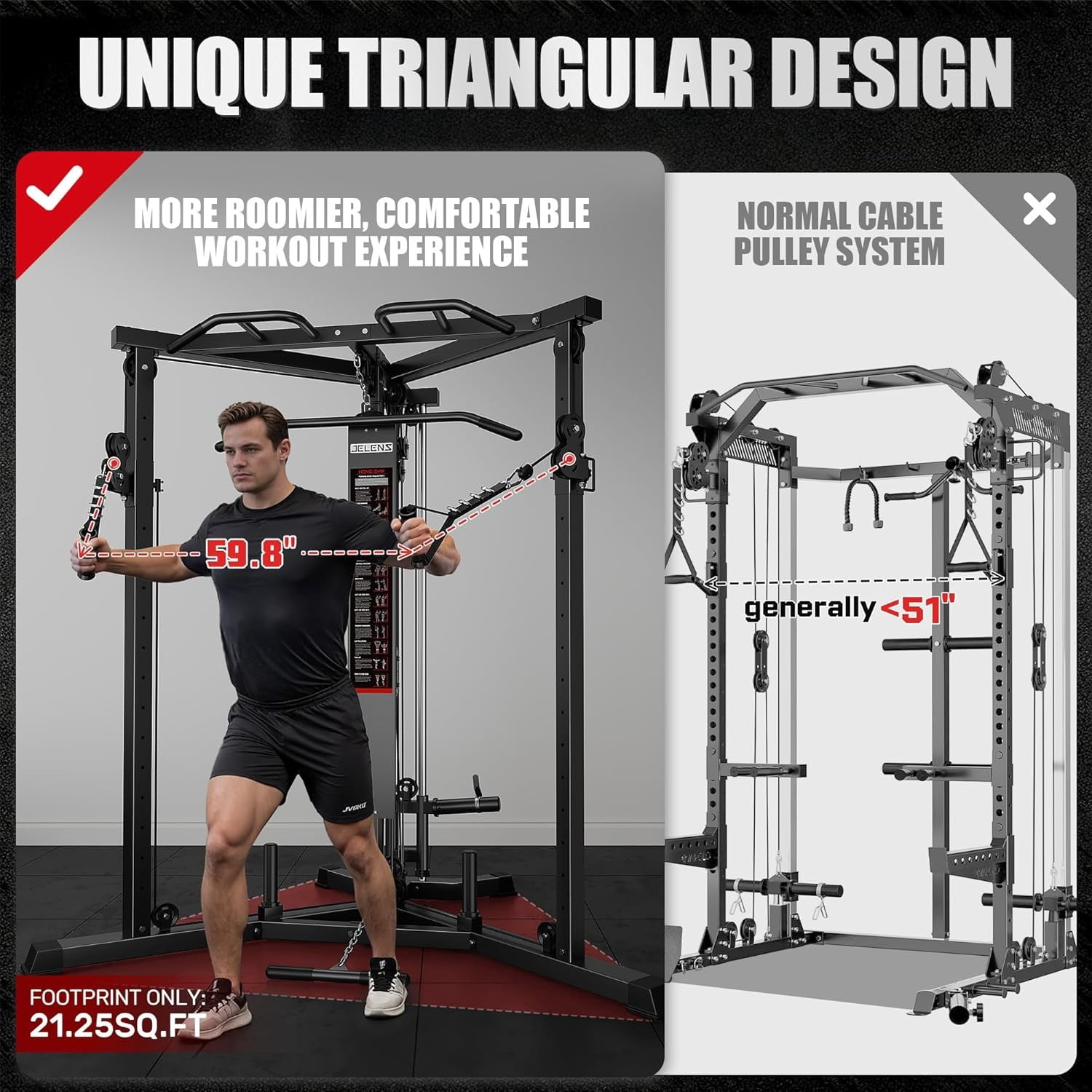 Fitness Cable Crossover Machine,Functional Trainer with High and Low Pulley System for Chest Fly, LAT Pulldown and Seated Cable Row Machine, Smith Machine with Cable Crossover for Home Gym