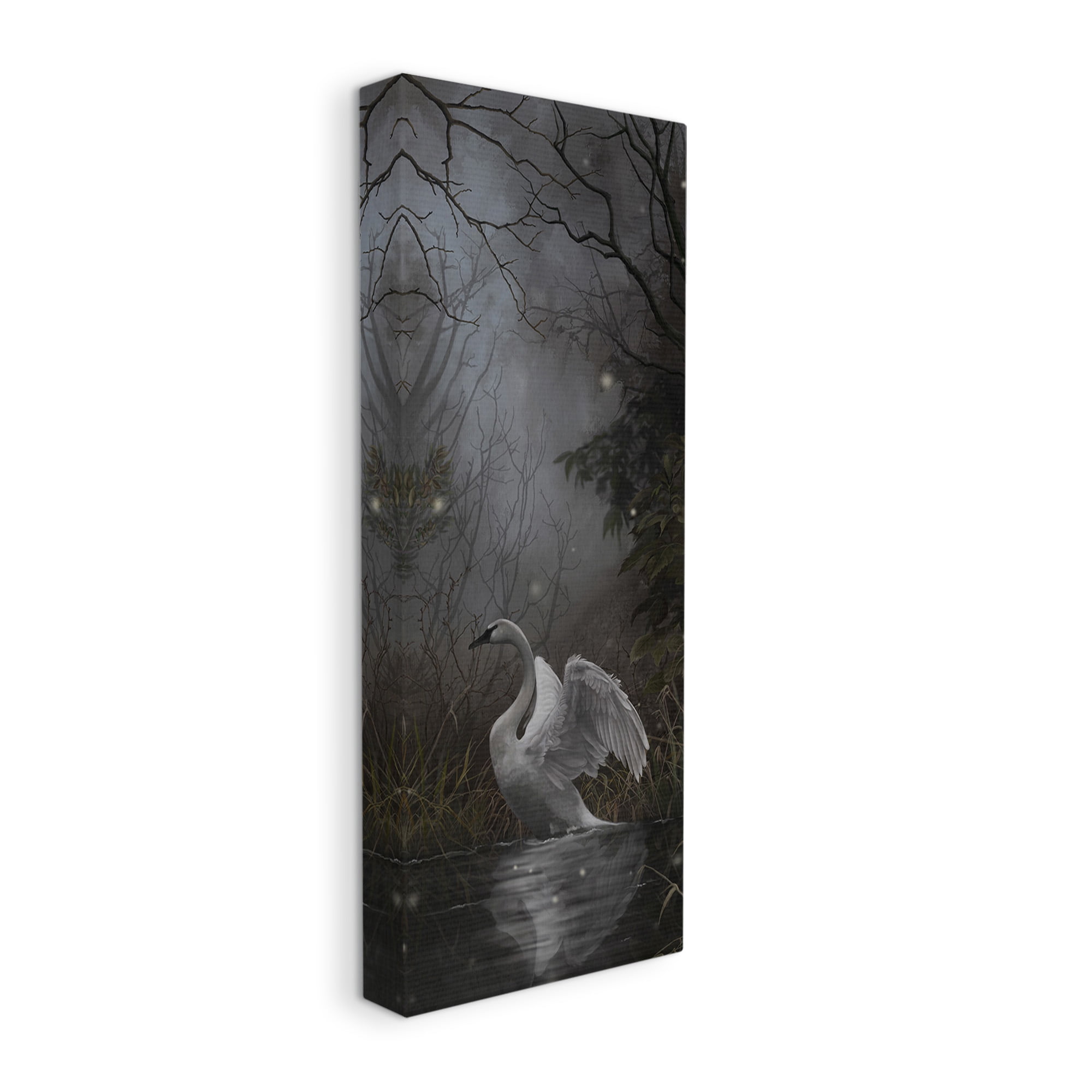 Stupell Industries Swan in Dark Night Pond Animals & Insects Painting Gallery Wrapped Canvas Art Print Wall Art, 20 x 48