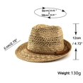 thumbnail image 3 of Unisex Hollow‑Woven Straw Fedora Hat Braided Leather Band Summer Travel Wide‑Brim Sun Hat Men Women Couple Outdoor Beach Panama Headwear, 3 of 8
