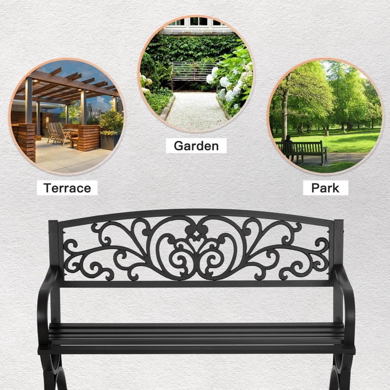 NiamVelo Garden Bench, 50", Stainless Steel, Black photo 7