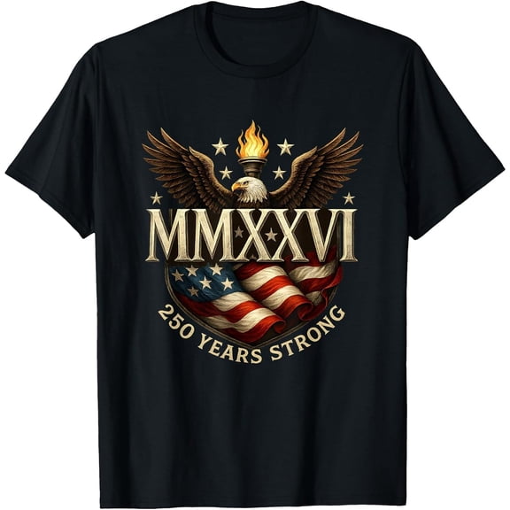 Men's Patriotic 250 Years Strong 1776 MMXXVI 250th Birthday T-Shirt, Comfortable Breathable Soft Tee, Men's 100% Cotton Graphic T-Shirt 180gsm