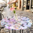 thumbnail image 6 of Pink Purple Hummingbird Round Tablecloth for 55-60 Inch Tables,Fitted Table Cover with Elastic Edge,Spring Watercolor Flowers Leaf Plant Waterproof Outdoor Table Cloth Protector for Patio Dinner, 6 of 9