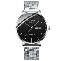 GUANQIN Men Analog Fashion Simpale Design Japan Miyoda 8205 Movement Automatic Self-Winding Mechanical Stainless Steel Leather Wrist Watch Day Date
