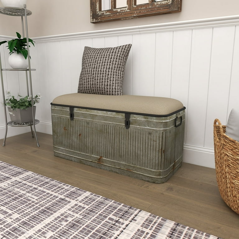 Galvanized metal cheap storage bench