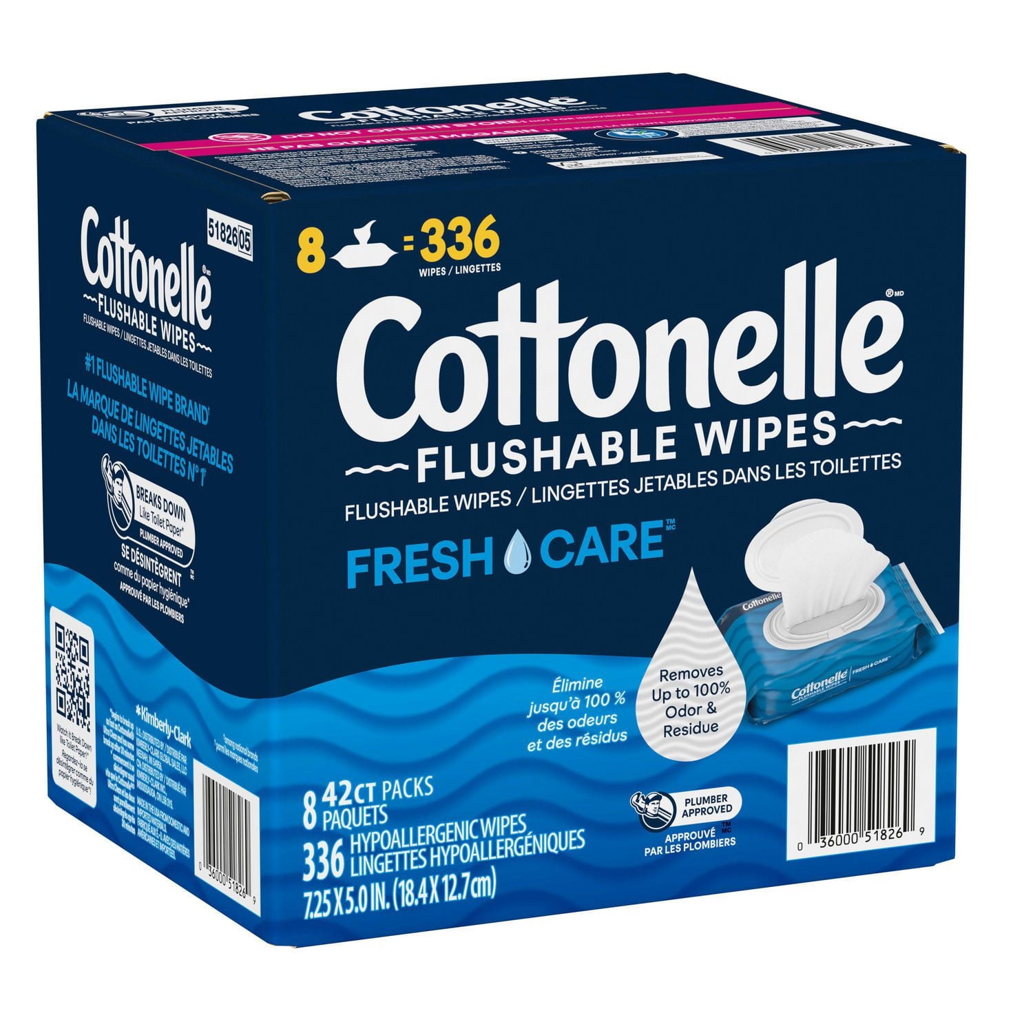 Cottonelle Flushable Wet Wipes Flip-Top Pack, 336 Count