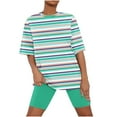 thumbnail image 2 of Sakmal Shorts Pant Womens Pajama Sets Green Elbow-Length Loose Fit Comfy Striped Loungewear Topsfor Women, 2 of 5