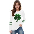 thumbnail image 3 of Girls White Glitter Shamrock Top Long Sleeve St. Patrick's Day Shirt for Kids Relaxed Fit Asymmetrical Hem T-Shirt,Size 9 T, 3 of 5