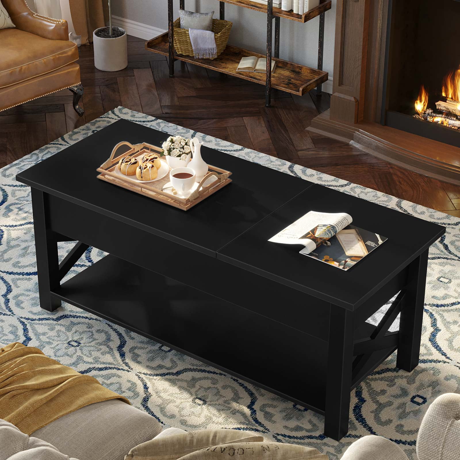Greenstell  Lift Top Coffee Table with Drawer and Hidden Compartment, 43.8 Inch, Black