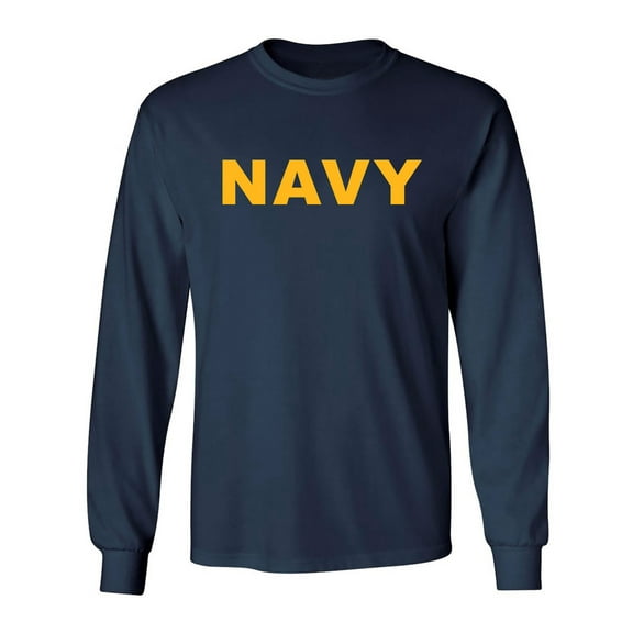 Navy NAVY Long Sleeve T with Gold ink