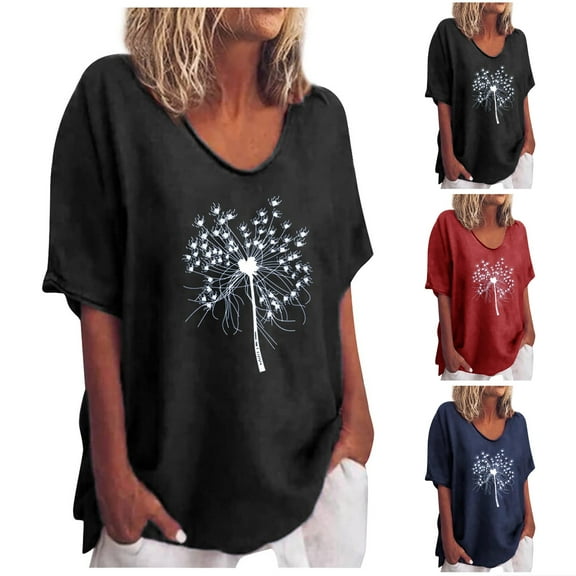 Fesfesfes Hiking Shirts Womens Round Neck Short Sleeve Tops Printed Regular Blouse Winter Tops S(US:4)