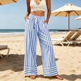 thumbnail image 3 of Tqcoqu Women's Striped Wide Leg High Waist Pants,Drawstring Elastic Loose Casual Beach Vacation Long Trouser with Pockets, 3 of 7