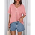 thumbnail image 5 of FreshPretty Women's Short Sleeve Sweater Spring Summer Crochet Knit Tops V Neck Striped Button Down Dressy Casual Blouses, 5 of 8