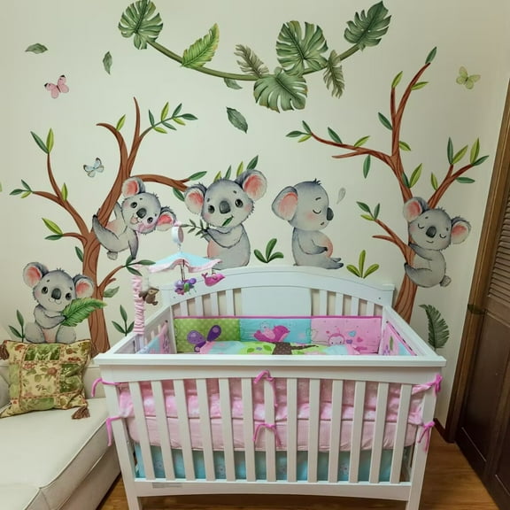 Forest tree decals, tree and koala decals, koala wall stickers Peel and Stick Stickers Peel and Stick Art Wall Decor Mural for Nursery Baby Kids Bedroom Living Room Kitchen Home  Decoration