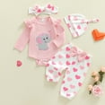 thumbnail image 7 of Likimi Infant Girl Valentines Day Outfit Set Long Sleeve Cartoon Print Crew Neck Romper Bodysuit Pant Hat Headband Four Piece Set Pink Size 0-3 Months, 7 of 7