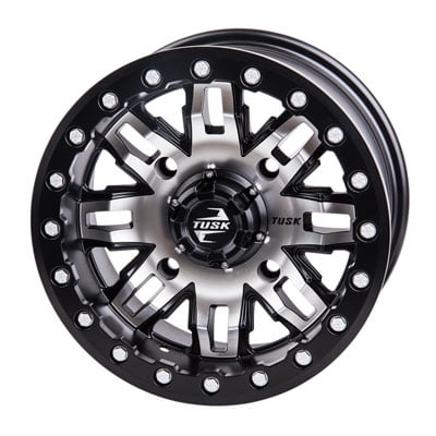 (2 Pack) 4/110 Tusk Teton Beadlock Wheel 14x7 5.0   2.0 Machined/Black for Tracker 500S 2020-2022