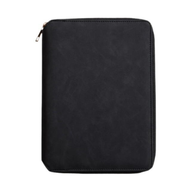 Rongfmy Zippered Notebook Meeting Folder 6Ring Binder Notebook for Travel Writers Black