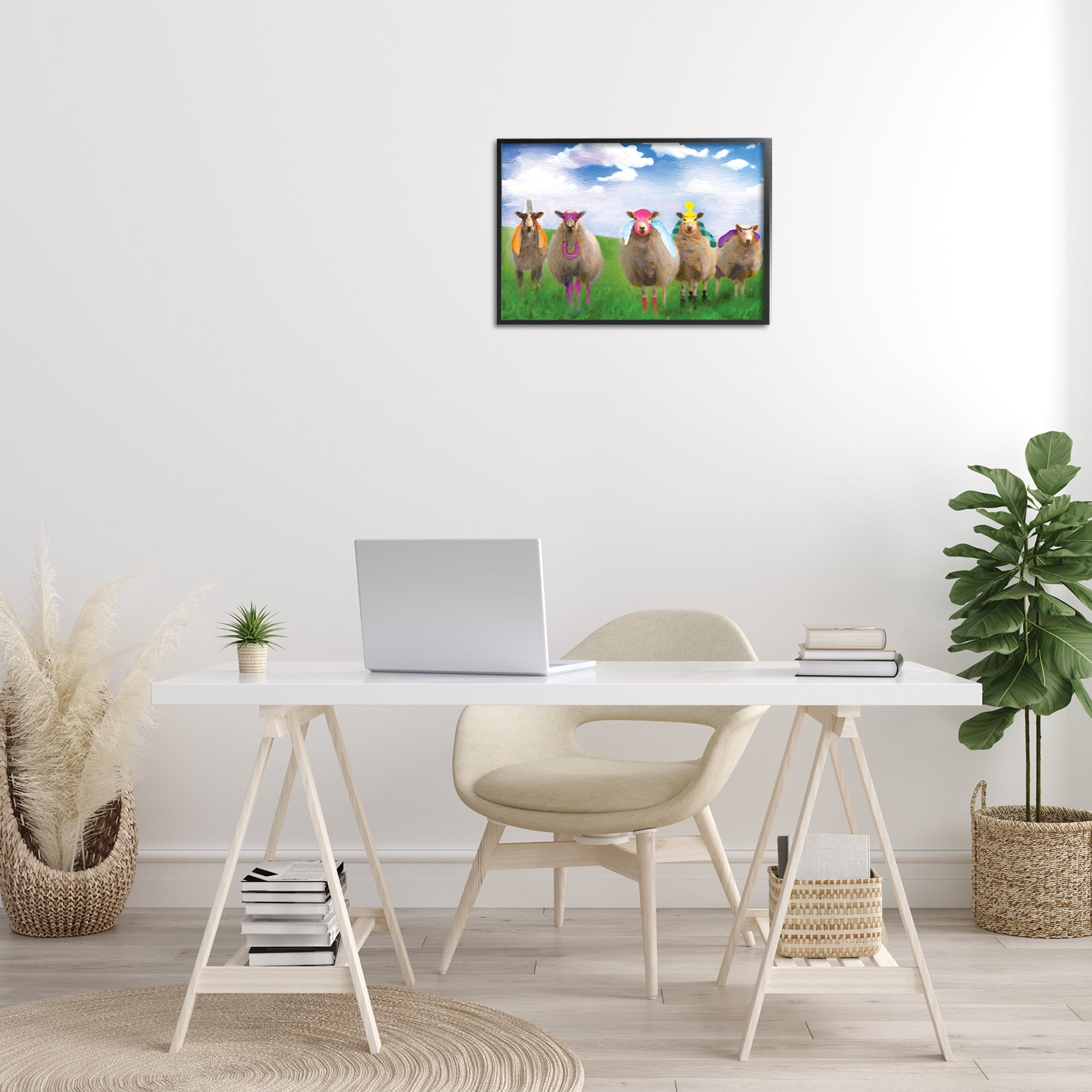 Stupell Industries Superhero Sheep in Field Animals & Insects Painting Black Framed Art Print Wall Art, 24 x 16