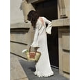 thumbnail image 3 of Women Elegant Ruffle Hem Knit White Long Dress O-neck Flare Long Sleeve Backless Bandage Dresses 2024 New Evening Party Robes, 3 of 5