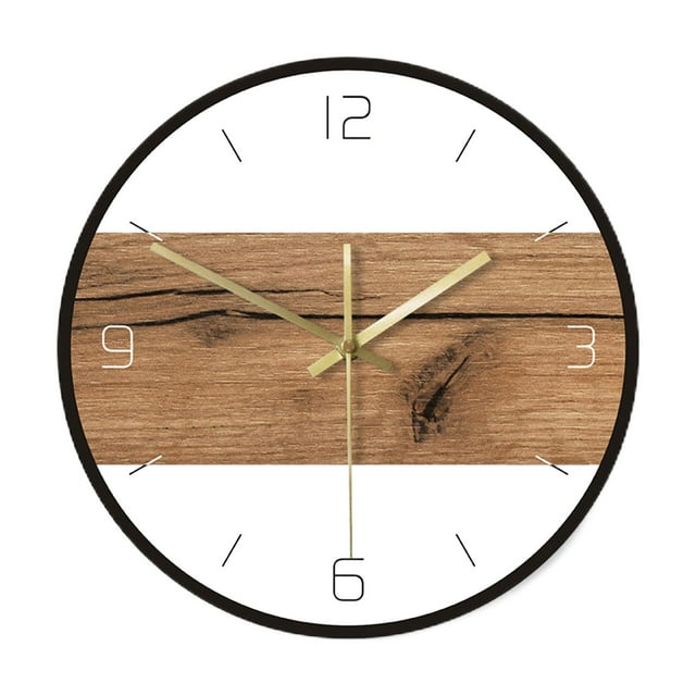 Abbracc Minimalist Wall Clock Wood Texture 30cm Battery Operated Non Ticking Silent Wall