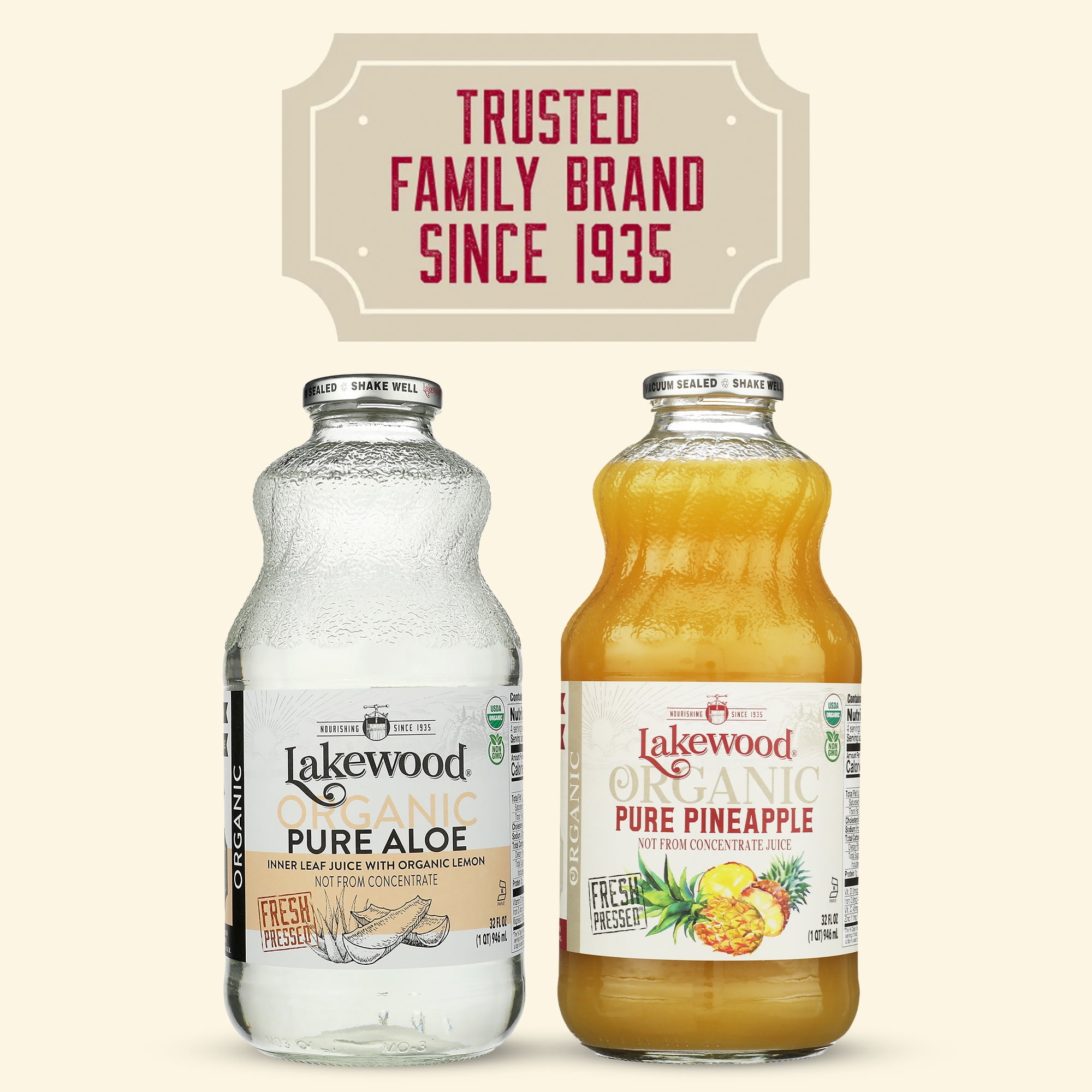 Lakewood Organic Pure Pineapple Juice Not from Concentrate Fresh Pressed 32 fl oz