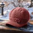thumbnail image 5 of Lumtrix Women Knit Newsboy Hat with Crochet Flower Winter Warm Beanie Cap with Brim Vintage Slouchy Cabbie Hat for Fall Winter Light pink One Size, 5 of 5