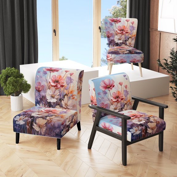 Designart "Romantic Impression of Pink Wildflowers" Pink Floral Upholstered Accent Chair - Traditional Arm Chair For Living Room