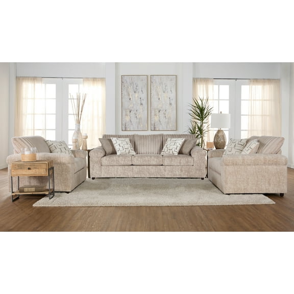 Roundhill Furniture Nason Wide Wale Corduroy Sofa, Loveseat, and Cuddle Chair Set, Parchment