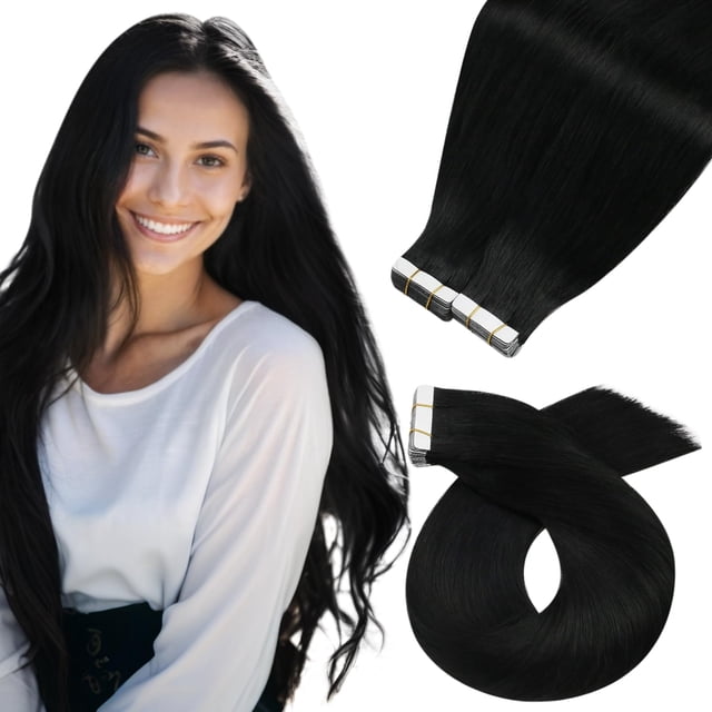 Moresoo Tape in Hair Extensions Human Hair 24 Inch 40Pcs Jet Black Hair Extensions Human Hair Tape in 100g Seamless Invisible Tape in Hair Extensions Human Hair #1