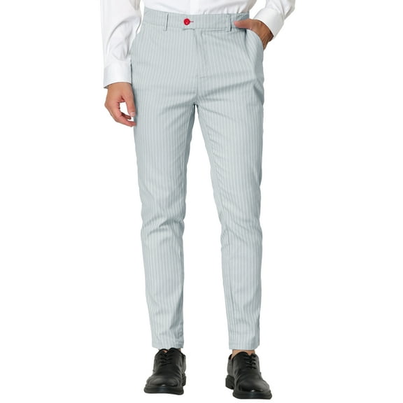 MODA NOVA Big & Tall Men's Stripe Dress Pants Slim Fit Formal Trousers Gray 34