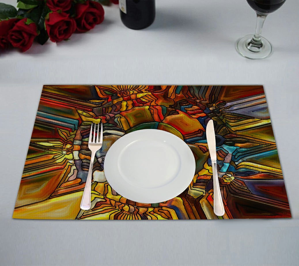 ABPHQTO Composed Virtual Stained Glass Fragments Table Placemat Food