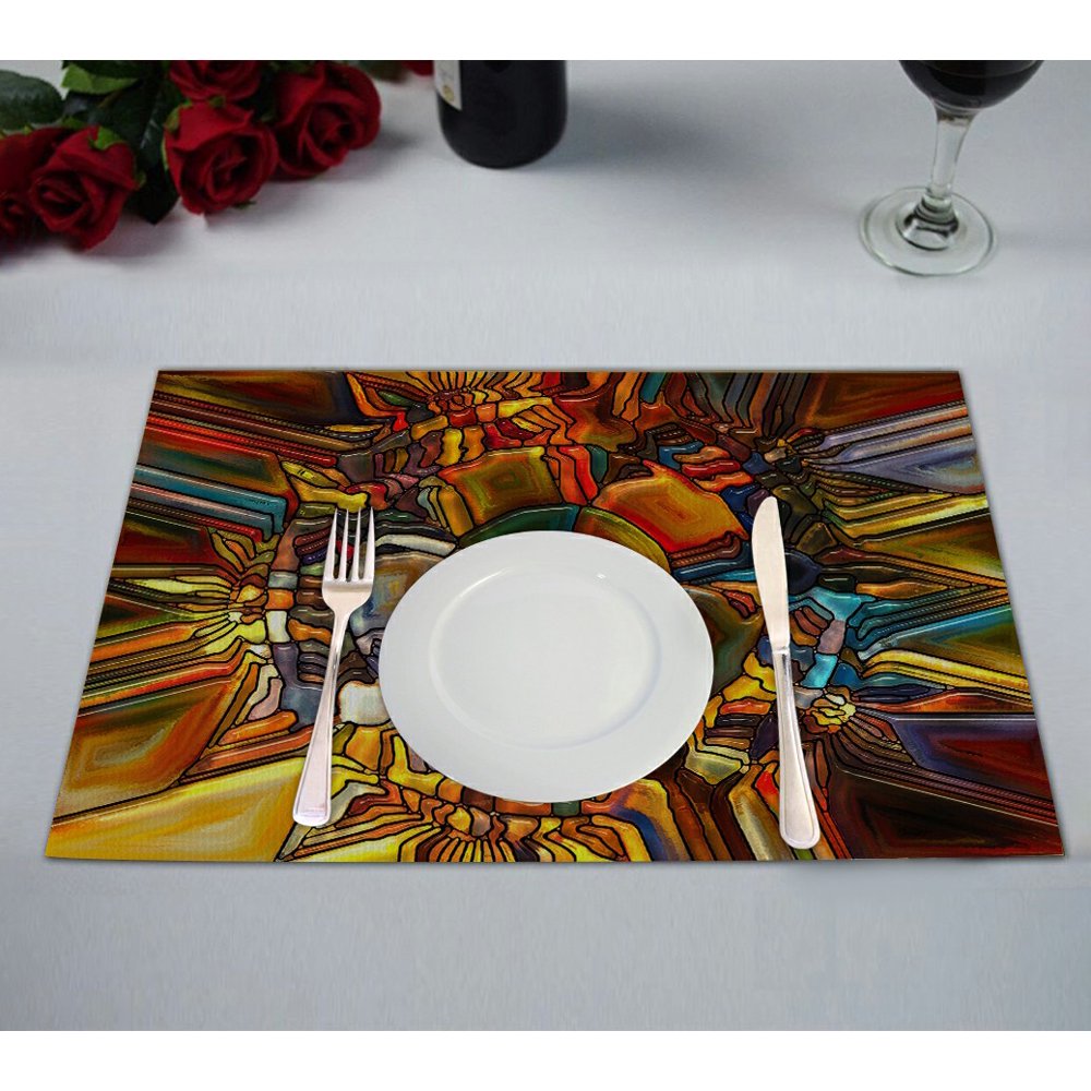 ABPHQTO Composed Virtual Stained Glass Fragments Table Placemat Food