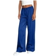 thumbnail image 5 of Womens Wide Leg Palazzo Pants Satin Silk Casual Loose Elastic Waist Drawstring Lounge Pants Lightweight Comfy Pajama Bottoms Blue, 5 of 8