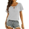 thumbnail image 2 of Tops for Women Casual Summer Knit Ribbed Plain Short Sleeve T Shirts Tunic Tie Neck Loose Soft Comft Shirts Blouses, 2 of 7