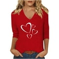 thumbnail image 2 of PNTUTB Women's Valentine's Day 3/4 Sleeve V Neck Comfortable Print Casual Cute Tops Basic Top Pullover, 2 of 5
