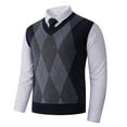 thumbnail image 6 of VBTAPA Mens Argyle Sweater Vest Knit Sleeveless Pullover Sweaters V Neck Slim Fit Casual Dress Vest Dark Blue M, 6 of 7