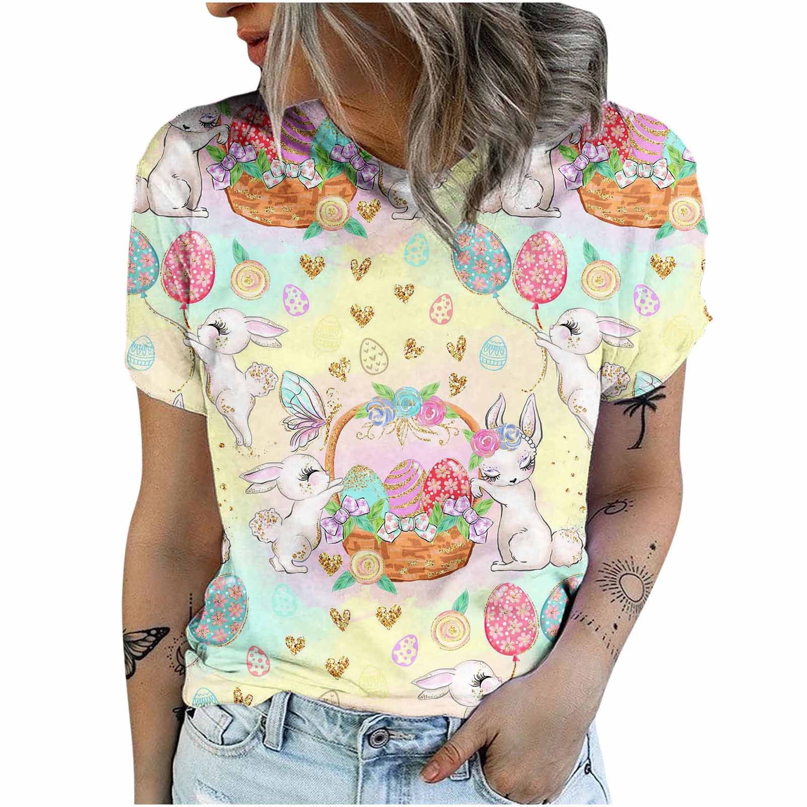 Mchoice Plus Size Tops for Women, Summer Crewneck T Shirts Easter