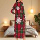 thumbnail image 5 of Camisón de invierno con estampado navideño a cuadros para mujer, con cremallera y bolsillos, holgado, para mujer, 5 of 9