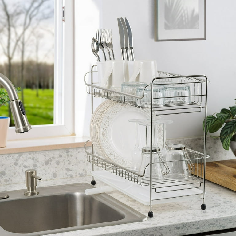 Don Hierro Dish Drying Rack for Kitchen Counter, Steel, White. Drop