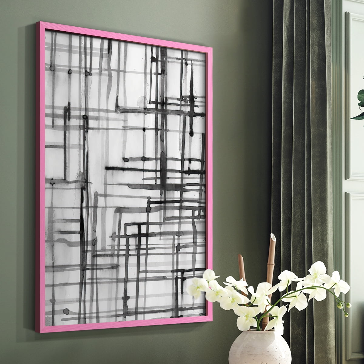 Line Meditation I in Pink Solid Wood 11 x 14 Framed Print