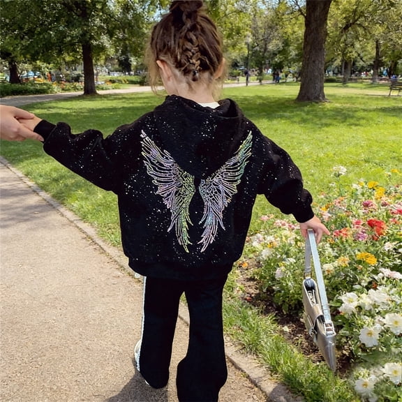 Girls Hoodies Angel Wings Print Loose Pullover Hoodie Top Casual Hoodies for Girls Size 2-3Y