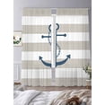 thumbnail image 3 of Sheer Curtains 108 Inches Long, Beige White Striped Light Filtering Window Curtains for Living Room, Navy Blue Beach Nautical Anchor Ocean Coastal Rod Pocket Voile Sheer Panels, 52"Wx108"L, 2 Panels, 3 of 8